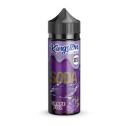 A bottle of Kingston brand Soda - Grape Fizz Kingston 100ml Nicotine Free 0mg E Liquid VAPE Juice with a childproof cap.